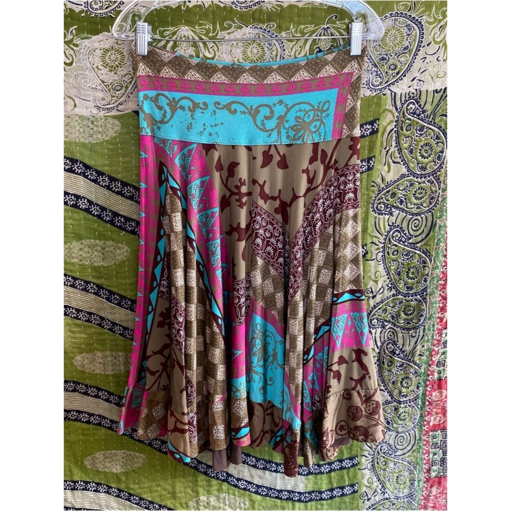 Y2K Chacok Multicolored Ornamental Print Boho Artsy Midi Skirt Size 1/ Small